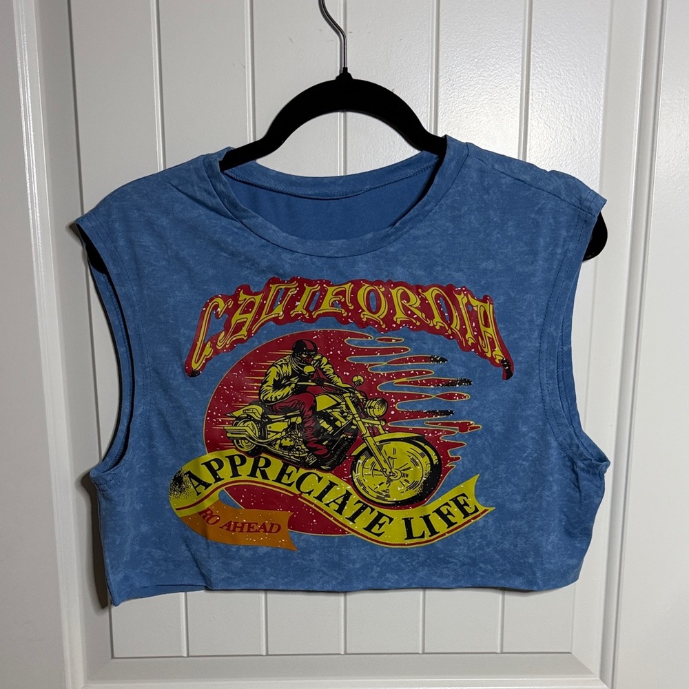 Blue Graphic Crop Top